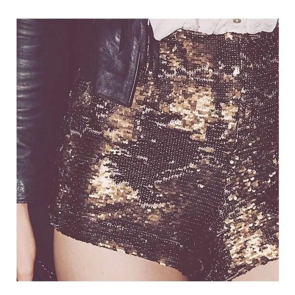 NWT Free People Sequin Shorts Gold Brown Sz Small